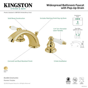 Victorian KB972PL Two-Handle 3-Hole Deck Mount Widespread Bathroom Faucet with Plastic Pop-Up, Polished Brass