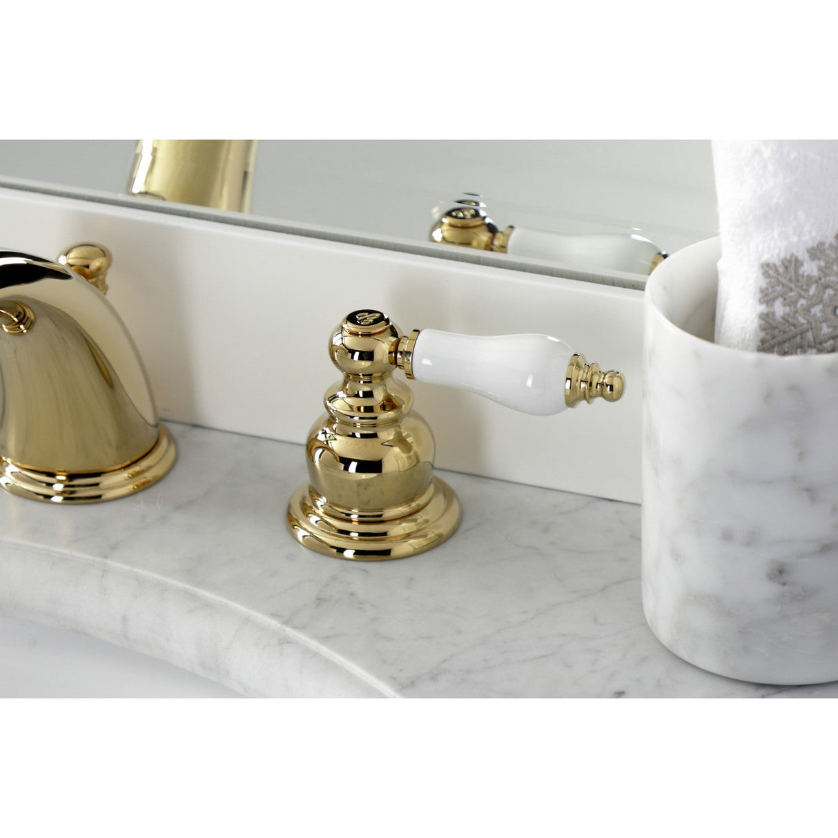 Victorian KB972PLB Two-Handle 3-Hole Deck Mount Widespread Bathroom Faucet with Brass Pop-Up, Polished Brass