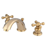 Victorian KB972X Two-Handle 3-Hole Deck Mount Widespread Bathroom Faucet with Plastic Pop-Up, Polished Brass