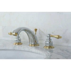 Victorian KB974AL Two-Handle 3-Hole Deck Mount Widespread Bathroom Faucet with Plastic Pop-Up, Polished Chrome/Polished Brass