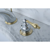 Victorian KB974AL Two-Handle 3-Hole Deck Mount Widespread Bathroom Faucet with Plastic Pop-Up, Polished Chrome/Polished Brass