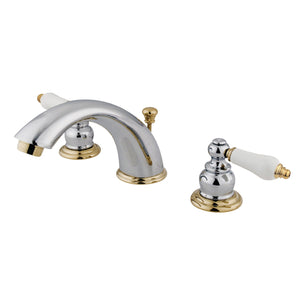 Victorian KB974B Two-Handle 3-Hole Deck Mount Widespread Bathroom Faucet with Plastic Pop-Up, Polished Chrome/Polished Brass
