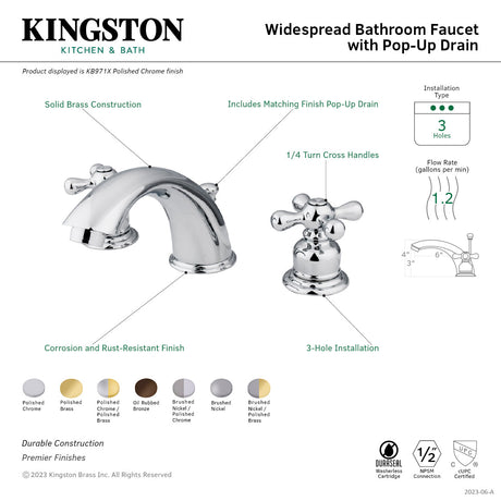 Victorian KB975X Two-Handle 3-Hole Deck Mount Widespread Bathroom Faucet with Plastic Pop-Up, Oil Rubbed Bronze