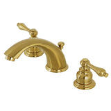 Victorian KB977ALSB Two-Handle 3-Hole Deck Mount Widespread Bathroom Faucet with Plastic Pop-Up, Brushed Brass