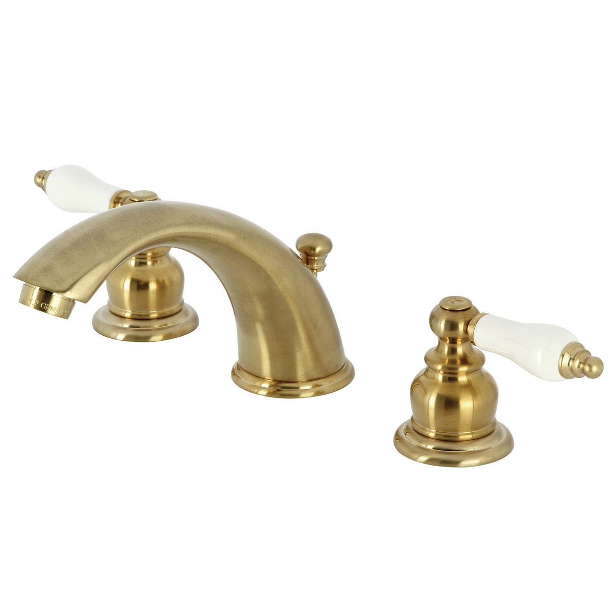 Victorian KB977B Two-Handle 3-Hole Deck Mount Widespread Bathroom Faucet with Plastic Pop-Up, Brushed Brass
