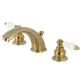 Victorian KB977B Two-Handle 3-Hole Deck Mount Widespread Bathroom Faucet with Plastic Pop-Up, Brushed Brass
