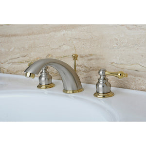 Victorian KB979AL Two-Handle 3-Hole Deck Mount Widespread Bathroom Faucet with Plastic Pop-Up, Brushed Nickel/Polished Brass