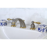 Victorian KB979AL Two-Handle 3-Hole Deck Mount Widespread Bathroom Faucet with Plastic Pop-Up, Brushed Nickel/Polished Brass