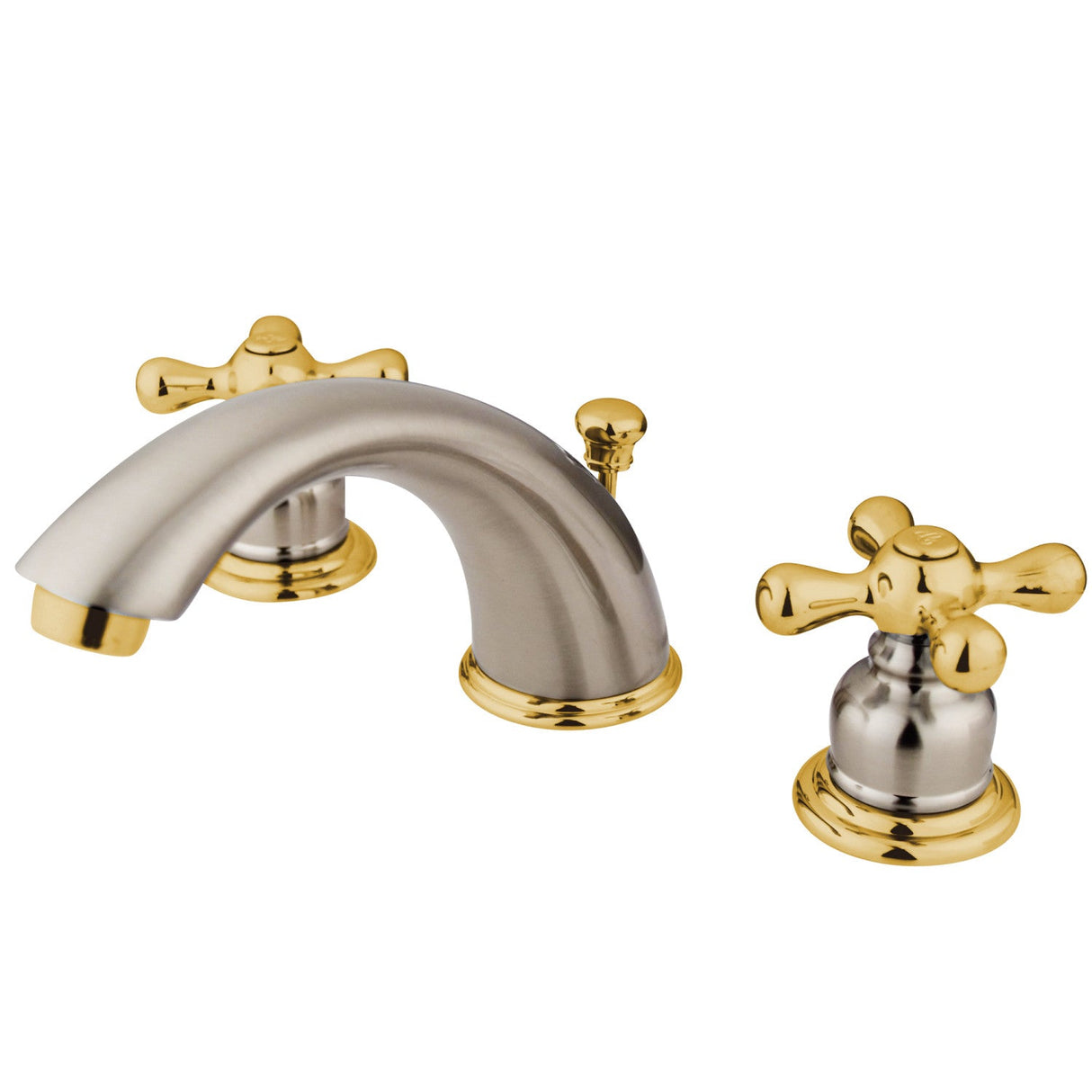 Victorian KB979X Two-Handle 3-Hole Deck Mount Widespread Bathroom Faucet with Plastic Pop-Up, Brushed Nickel/Polished Brass