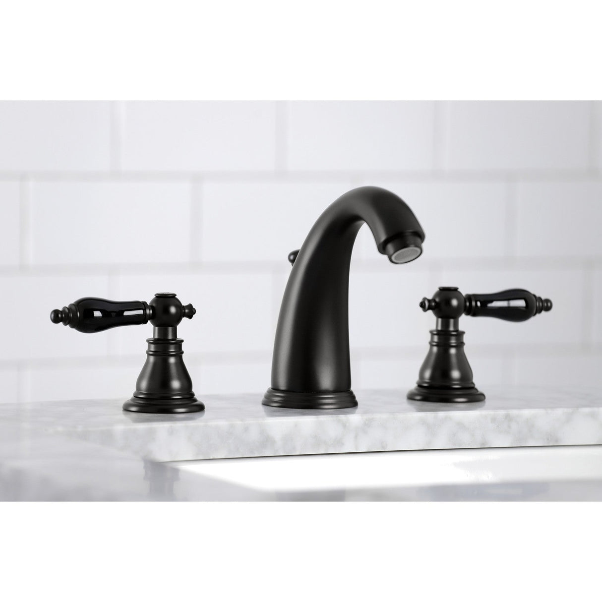 Duchess KB980AKL Two-Handle 3-Hole Deck Mount Widespread Bathroom Faucet with Plastic Pop-Up, Matte Black
