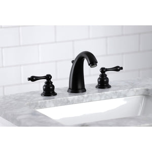 Victorian KB980AL Two-Handle 3-Hole Deck Mount Widespread Bathroom Faucet with Plastic Pop-Up, Matte Black