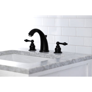 Victorian KB980AL Two-Handle 3-Hole Deck Mount Widespread Bathroom Faucet with Plastic Pop-Up, Matte Black