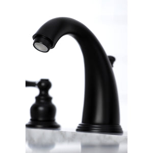 Victorian KB980AL Two-Handle 3-Hole Deck Mount Widespread Bathroom Faucet with Plastic Pop-Up, Matte Black