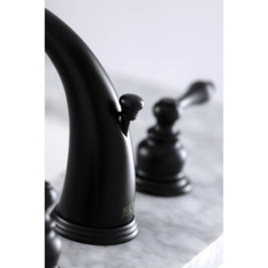 Victorian KB980AL Two-Handle 3-Hole Deck Mount Widespread Bathroom Faucet with Plastic Pop-Up, Matte Black