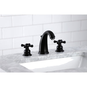 Victorian KB980AX Two-Handle 3-Hole Deck Mount Widespread Bathroom Faucet with Plastic Pop-Up, Matte Black