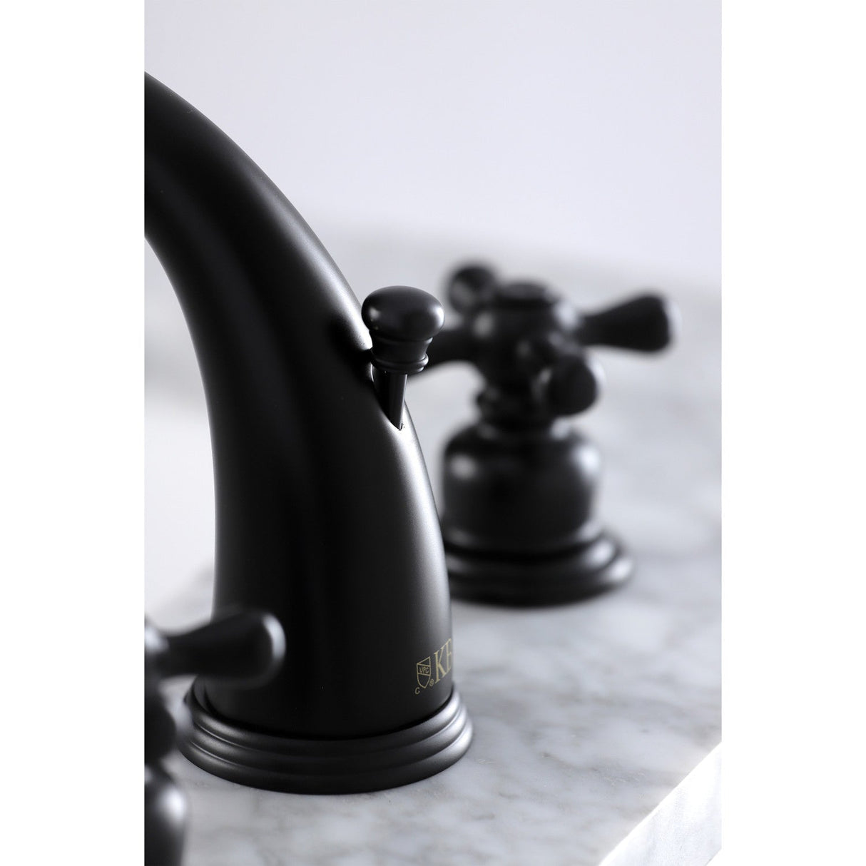 Victorian KB980AX Two-Handle 3-Hole Deck Mount Widespread Bathroom Faucet with Plastic Pop-Up, Matte Black