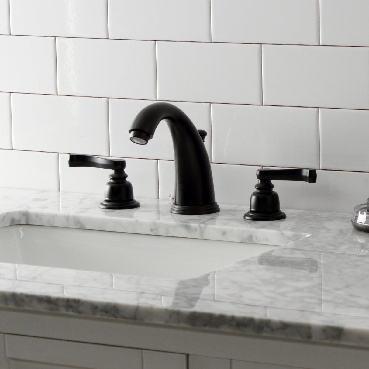 Royale KB980FL Two-Handle 3-Hole Deck Mount Widespread Bathroom Faucet with Plastic Pop-Up, Matte Black