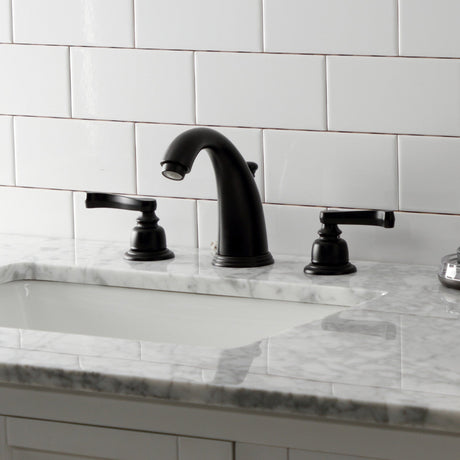 Royale KB980FL Two-Handle 3-Hole Deck Mount Widespread Bathroom Faucet with Plastic Pop-Up, Matte Black