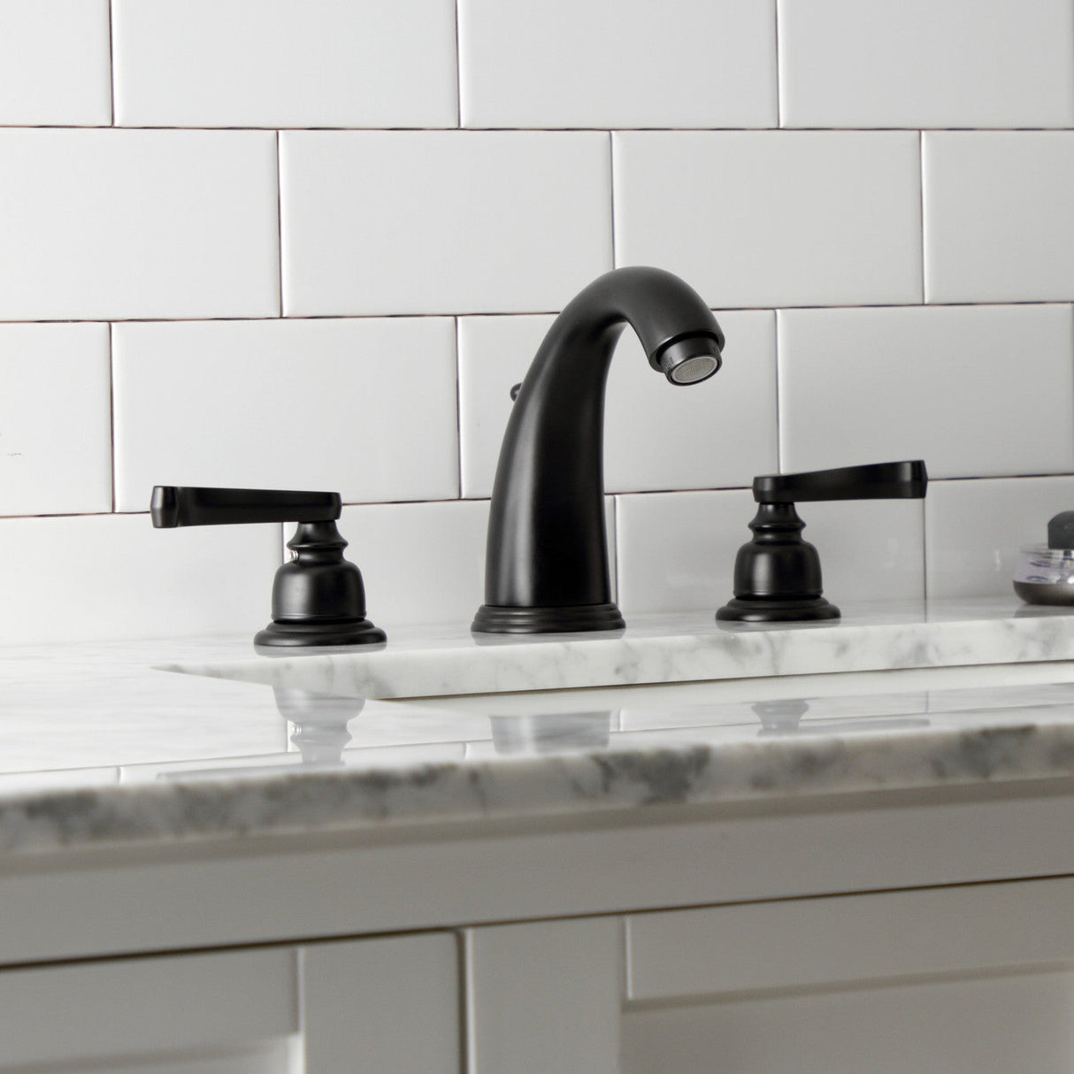 Royale KB980FL Two-Handle 3-Hole Deck Mount Widespread Bathroom Faucet with Plastic Pop-Up, Matte Black