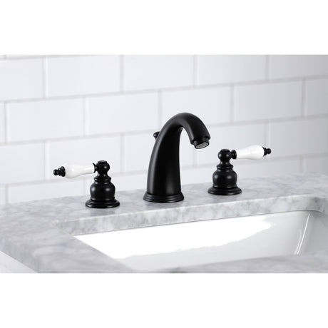 Victorian KB980PL Two-Handle 3-Hole Deck Mount Widespread Bathroom Faucet with Plastic Pop-Up, Matte Black