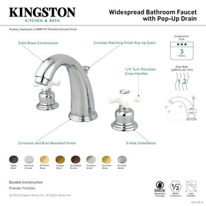 Victorian KB980PX Two-Handle 3-Hole Deck Mount Widespread Bathroom Faucet with Plastic Pop-Up, Matte Black