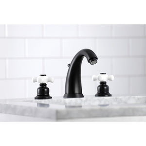 Victorian KB980PX Two-Handle 3-Hole Deck Mount Widespread Bathroom Faucet with Plastic Pop-Up, Matte Black