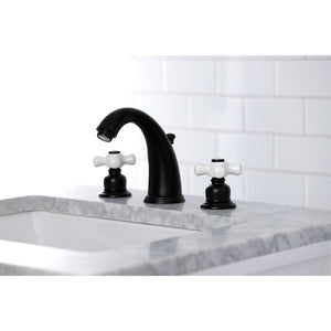 Victorian KB980PX Two-Handle 3-Hole Deck Mount Widespread Bathroom Faucet with Plastic Pop-Up, Matte Black