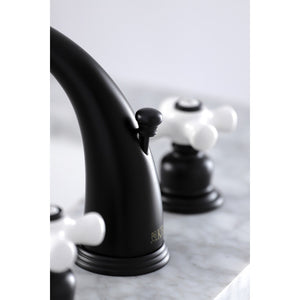 Victorian KB980PX Two-Handle 3-Hole Deck Mount Widespread Bathroom Faucet with Plastic Pop-Up, Matte Black