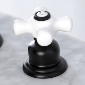 Victorian KB980PX Two-Handle 3-Hole Deck Mount Widespread Bathroom Faucet with Plastic Pop-Up, Matte Black