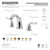 Restoration KB980RXL Two-Handle 3-Hole Deck Mount Widespread Bathroom Faucet with Plastic Pop-Up, Matte Black