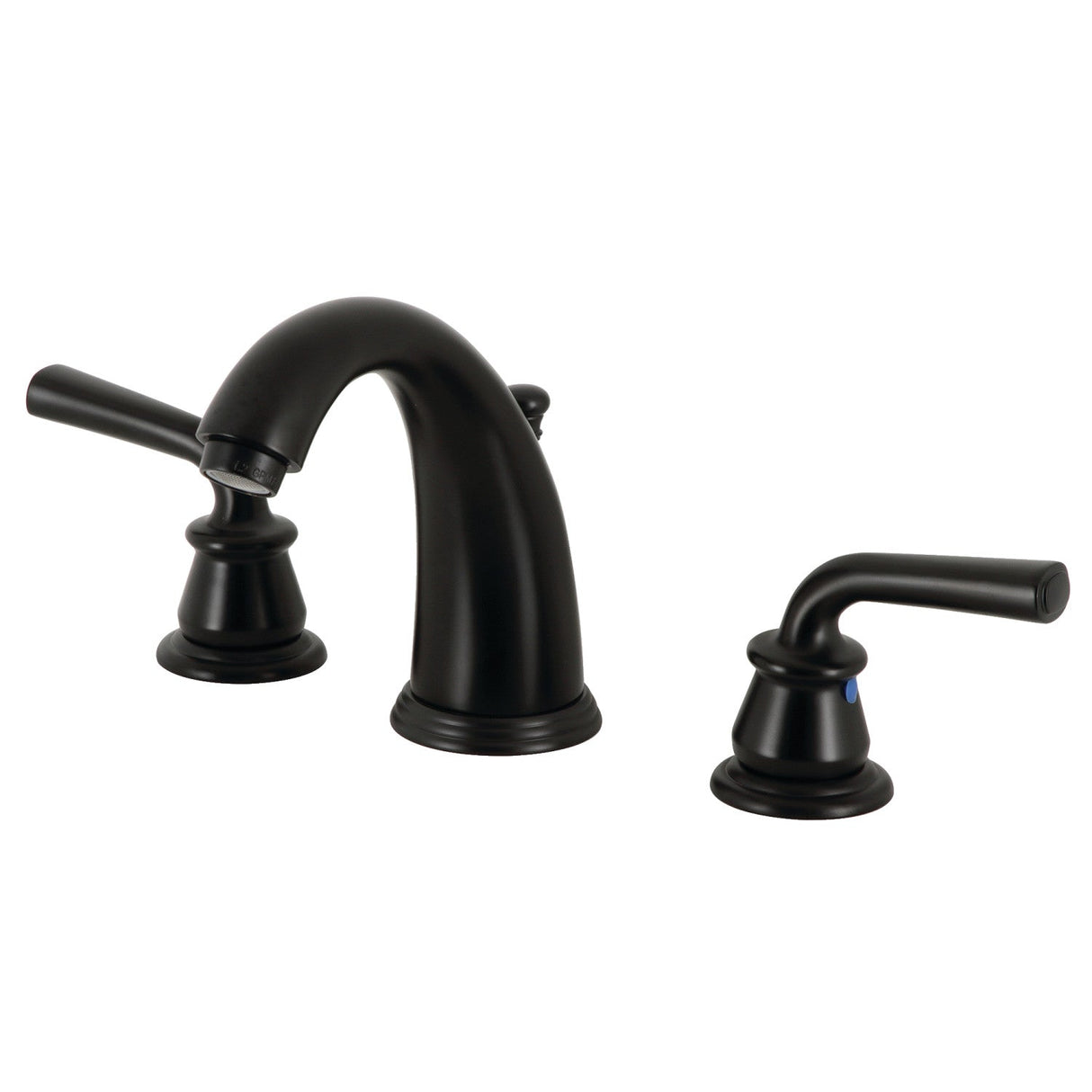 Restoration KB980RXL Two-Handle 3-Hole Deck Mount Widespread Bathroom Faucet with Plastic Pop-Up, Matte Black