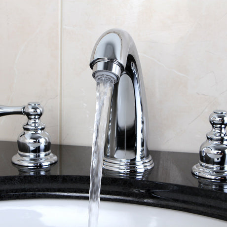 Victorian KB981AL Two-Handle 3-Hole Deck Mount Widespread Bathroom Faucet with Plastic Pop-Up, Polished Chrome