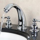 Victorian KB981AL Two-Handle 3-Hole Deck Mount Widespread Bathroom Faucet with Plastic Pop-Up, Polished Chrome