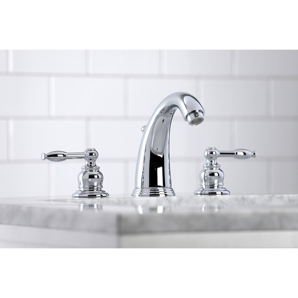 Knight KB981KL Two-Handle 3-Hole Deck Mount Widespread Bathroom Faucet with Plastic Pop-Up, Polished Chrome