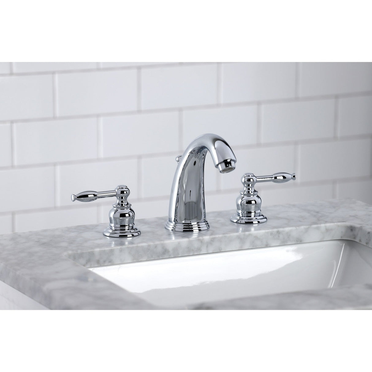 Knight KB981KL Two-Handle 3-Hole Deck Mount Widespread Bathroom Faucet with Plastic Pop-Up, Polished Chrome