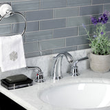 Restoration KB981RXL Two-Handle 3-Hole Deck Mount Widespread Bathroom Faucet with Plastic Pop-Up, Polished Chrome