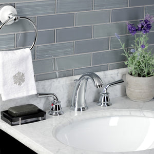 Restoration KB981RXL Two-Handle 3-Hole Deck Mount Widespread Bathroom Faucet with Plastic Pop-Up, Polished Chrome