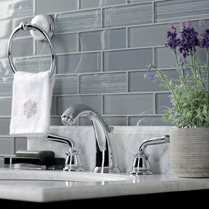 Restoration KB981RXL Two-Handle 3-Hole Deck Mount Widespread Bathroom Faucet with Plastic Pop-Up, Polished Chrome