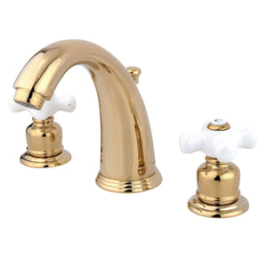 Victorian KB982PX Two-Handle 3-Hole Deck Mount Widespread Bathroom Faucet with Plastic Pop-Up, Polished Brass