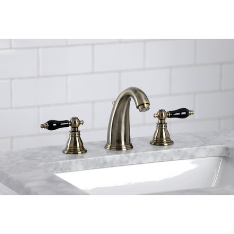 Duchess KB983AKLAB Two-Handle 3-Hole Deck Mount Widespread Bathroom Faucet with Plastic Pop-Up, Antique Brass