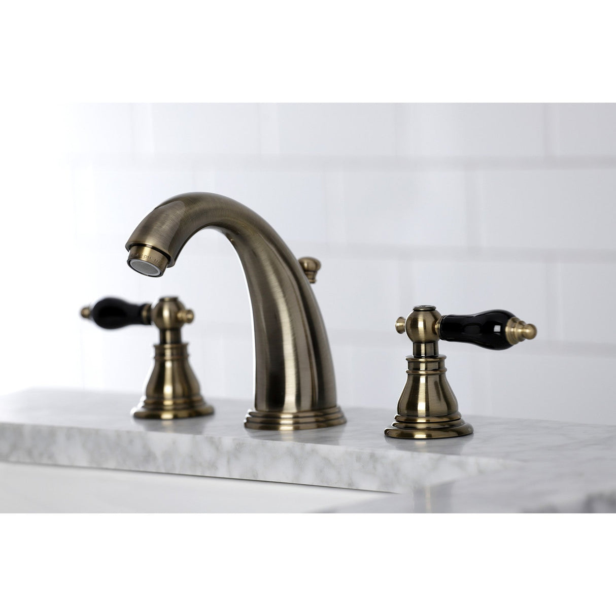 Duchess KB983AKLAB Two-Handle 3-Hole Deck Mount Widespread Bathroom Faucet with Plastic Pop-Up, Antique Brass