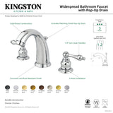 Victorian KB983ALAB Two-Handle 3-Hole Deck Mount Widespread Bathroom Faucet with Plastic Pop-Up, Antique Brass