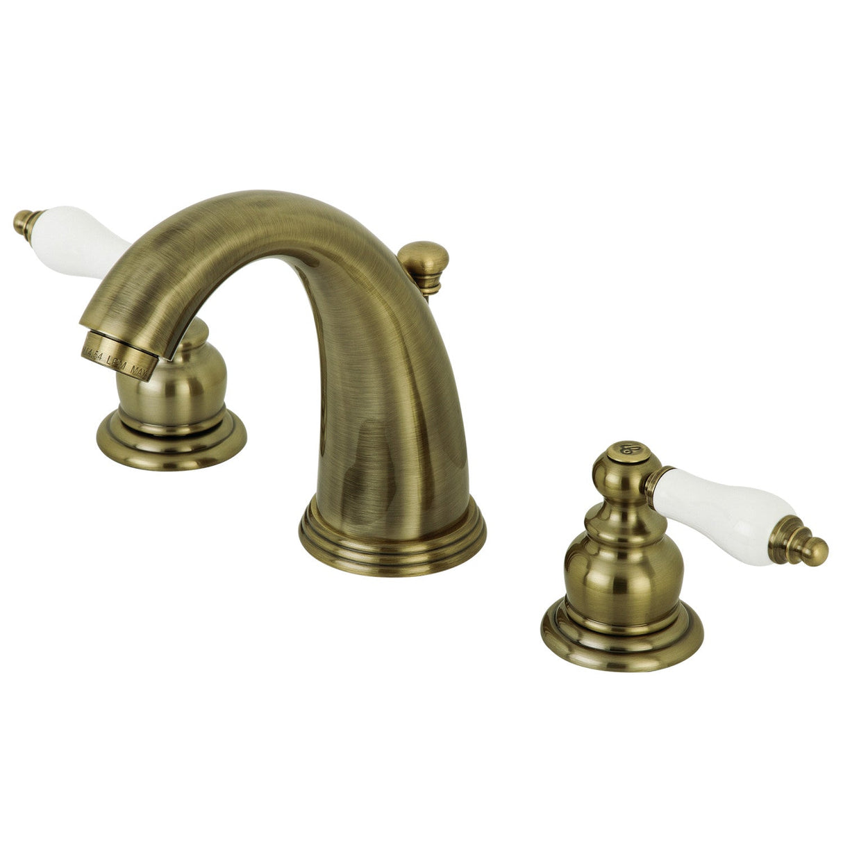 Victorian KB983PLAB Two-Handle 3-Hole Deck Mount Widespread Bathroom Faucet with Plastic Pop-Up, Antique Brass