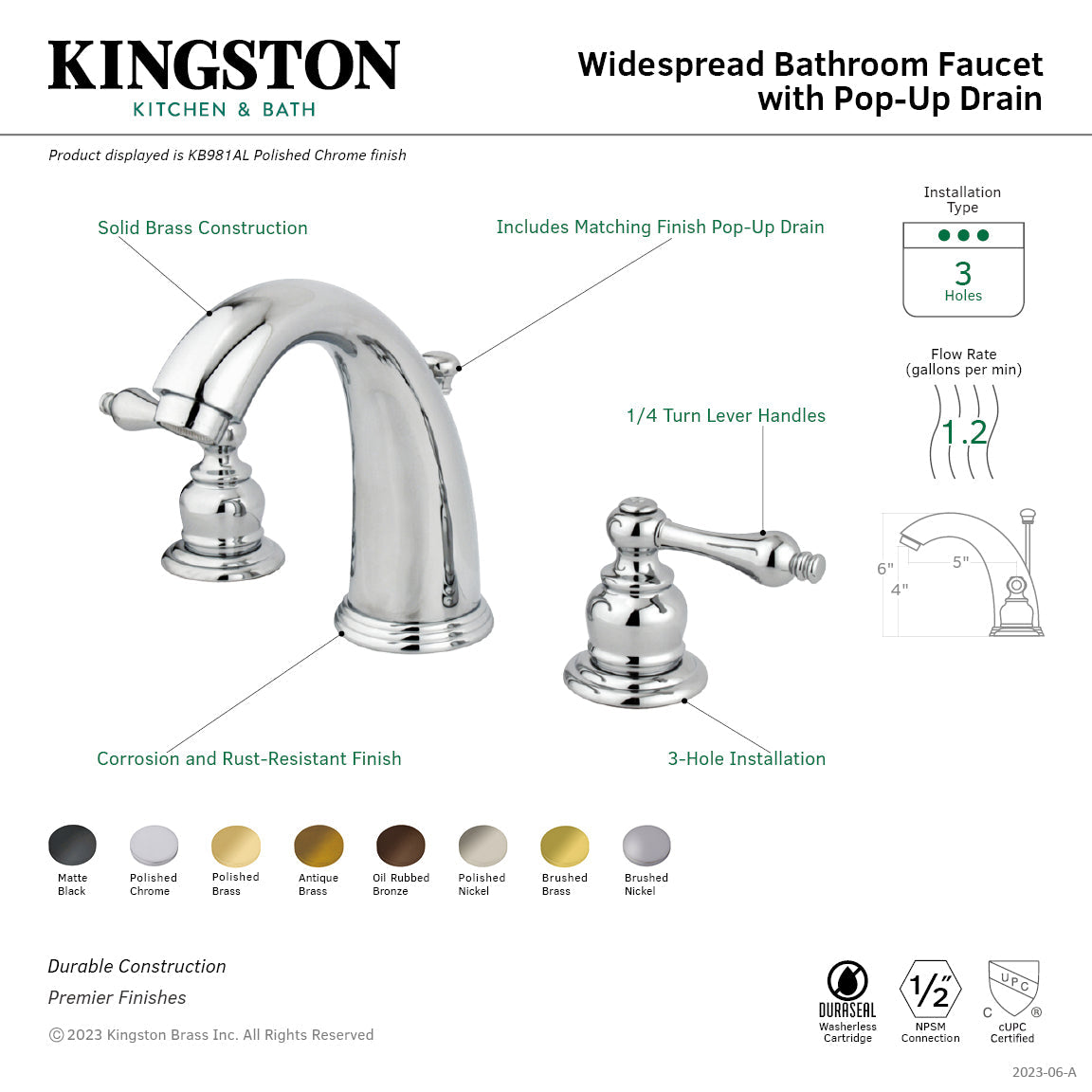 Victorian KB985AL Two-Handle 3-Hole Deck Mount Widespread Bathroom Faucet with Plastic Pop-Up, Oil Rubbed Bronze