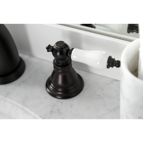 American Patriot KB985APL Two-Handle 3-Hole Deck Mount Widespread Bathroom Faucet with Plastic Pop-Up, Oil Rubbed Bronze