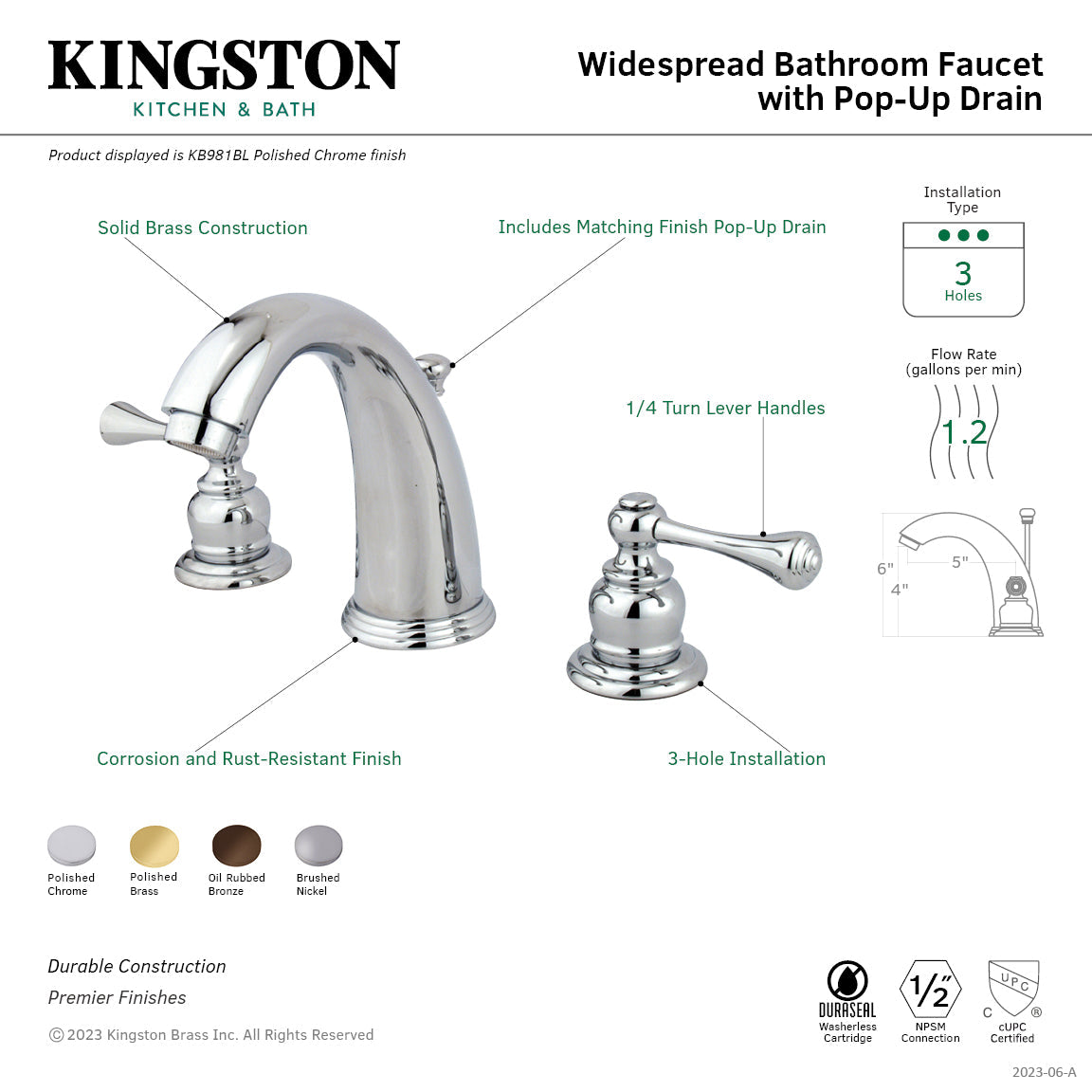 Victorian KB985BL Two-Handle 3-Hole Deck Mount Widespread Bathroom Faucet with Plastic Pop-Up, Oil Rubbed Bronze