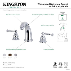 Naples KB985NL Two-Handle 3-Hole Deck Mount Widespread Bathroom Faucet with Plastic Pop-Up, Oil Rubbed Bronze