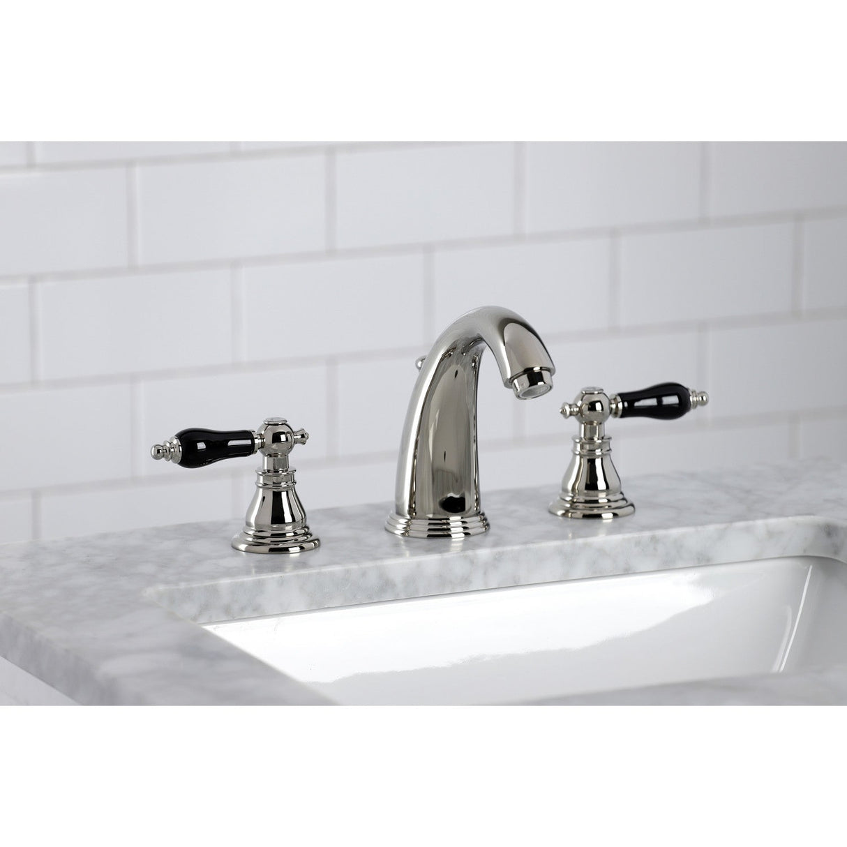 Duchess KB986AKLPN Two-Handle 3-Hole Deck Mount Widespread Bathroom Faucet with Plastic Pop-Up, Polished Nickel