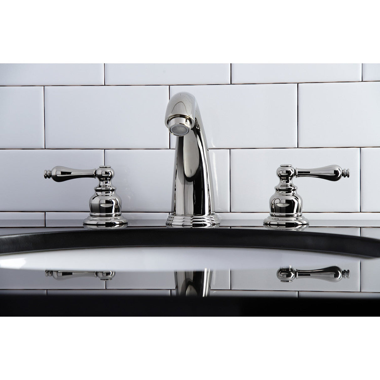 Victorian KB986ALPN Two-Handle 3-Hole Deck Mount Widespread Bathroom Faucet with Plastic Pop-Up, Polished Nickel