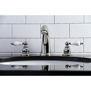 Victorian KB986PLPN Two-Handle 3-Hole Deck Mount Widespread Bathroom Faucet with Plastic Pop-Up, Polished Nickel